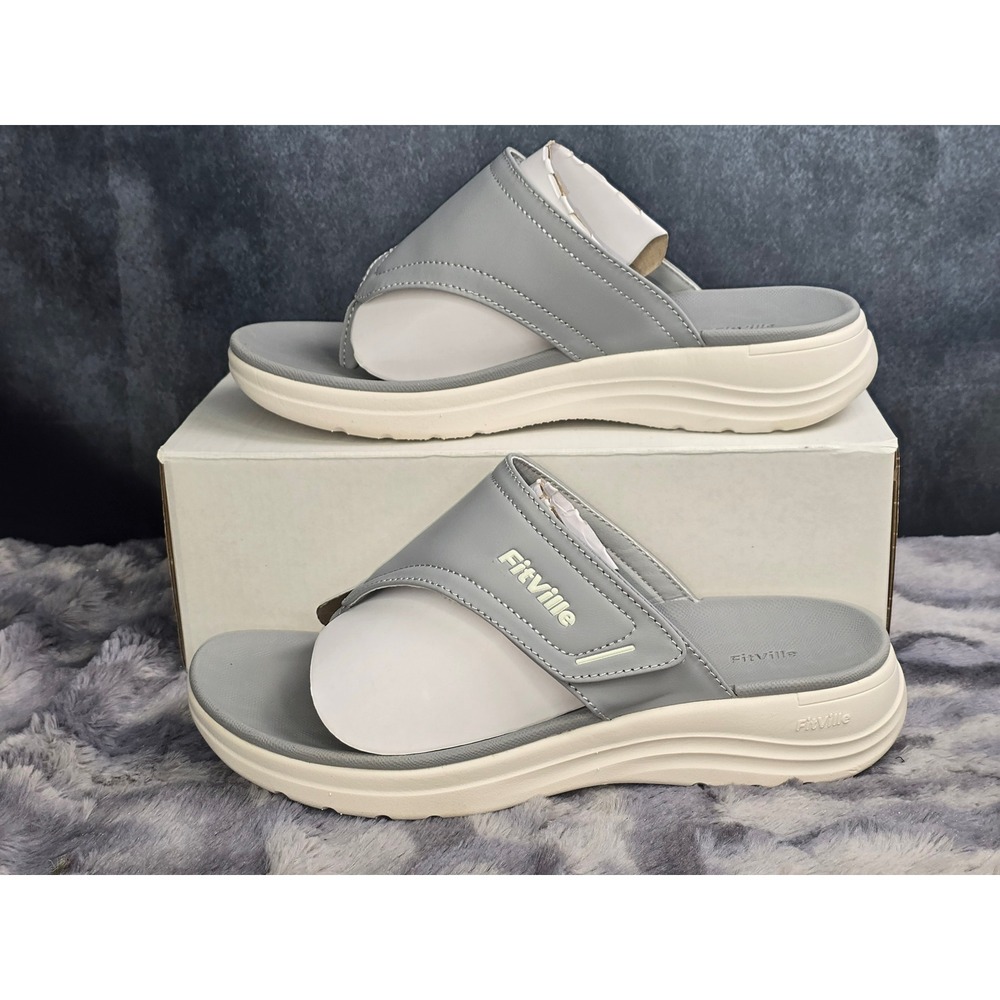 NWB FitVille Queenesque Flip Flop V1 Pearl Grey  Women Size 10 Wide